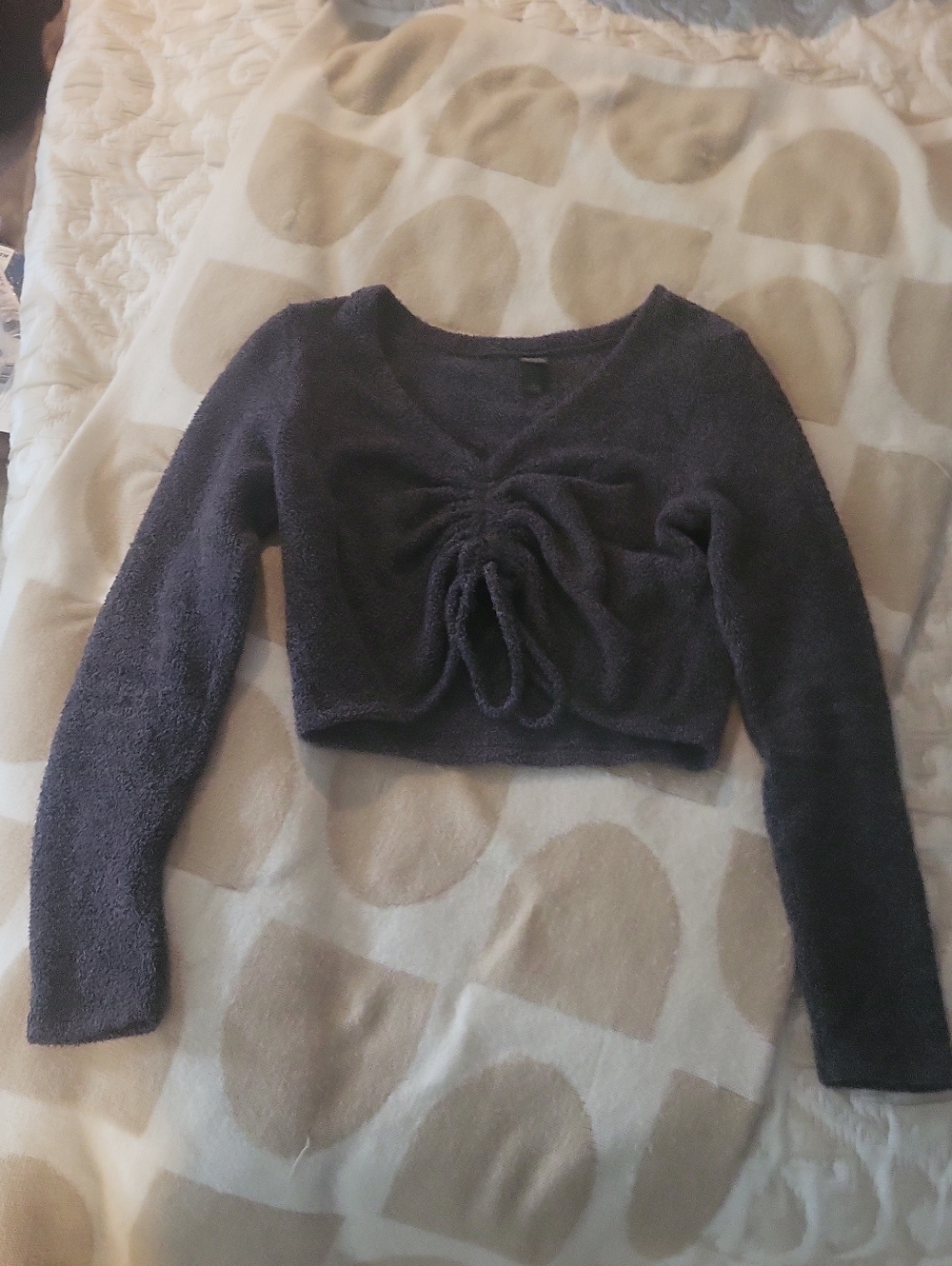 Pre-loved! Fuzzy V-Neck Drawstring Cropped Sweater - Picture 2 of 2